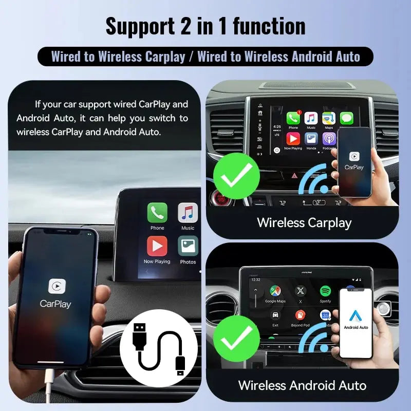 Why?  No more wires for connection!  Wireless CarPlay Android Auto Wireless Adapter Smart Mini Box Plug And Play WiFi Fast Connect Universal