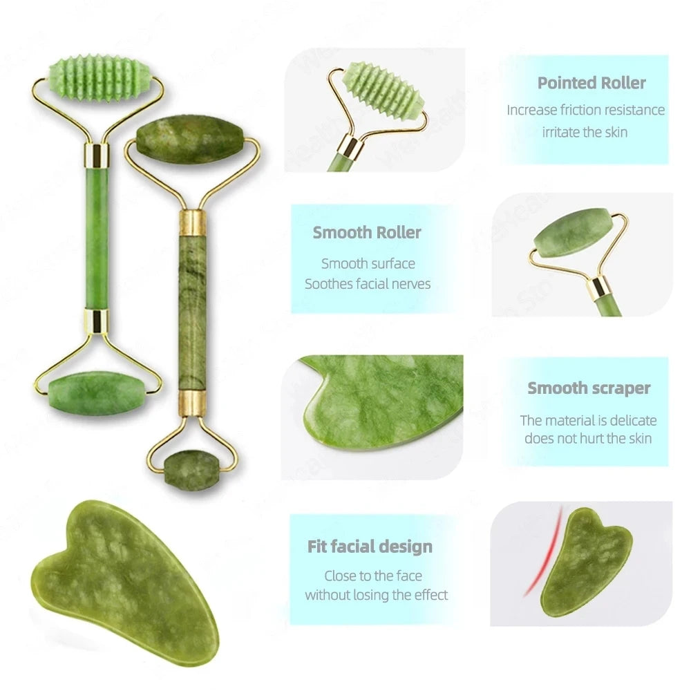 Why?  Essential tools to keep you beautiful!  Jade Face Massager Roller and Scraper to Sculpt and Shape Your Skin